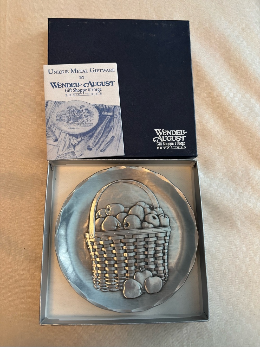 Wendell August Pewter Basket of Apples Decorative mini plate- Silver